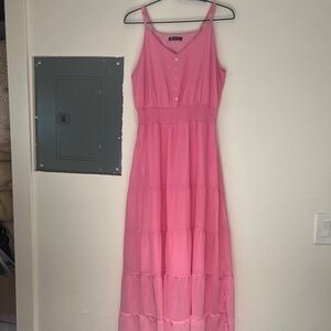 PINK LONG DRESS PRETTY GARDEN SZ M ADJUSTABLE STRAPS